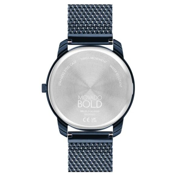 MOVADO BOLD 3601016 BLUE DIAL BLUE MESH STAINLESS STEEL BRACLET MENS WATCH - Picture 3 of 4